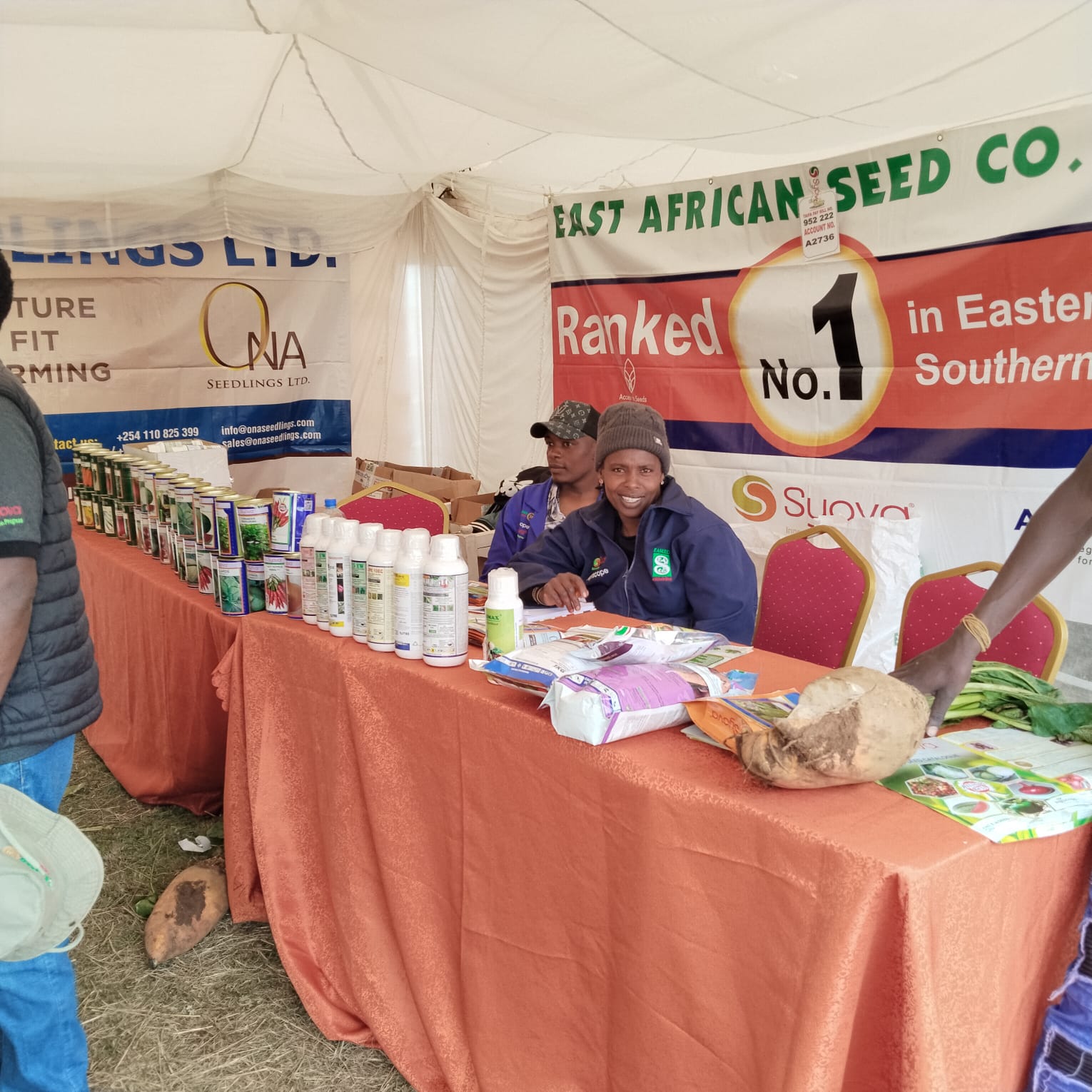 Product display booth showcasing seeds, agrochemicals and farm inputs